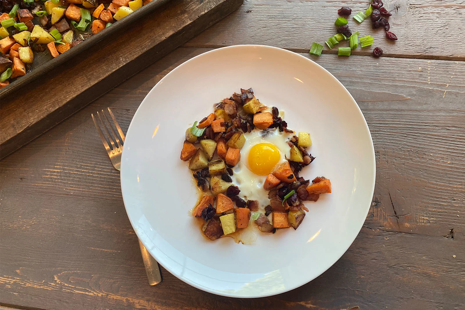 Weekend Sweet Potato and Bacon Sheet Pan Breakfast