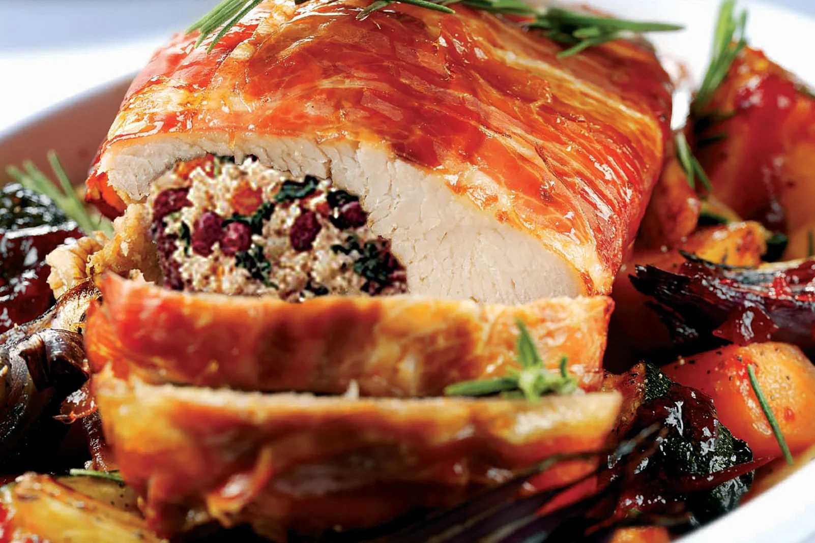 Roast Turkey with Parma Ham and Cranberry Glazed Root Vegetables