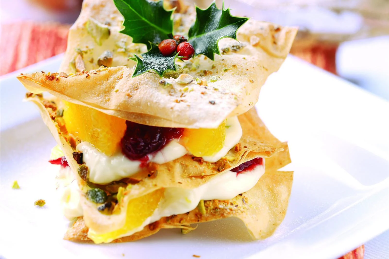 Cranberry, Ginger and Mascarpone Filo Stacks