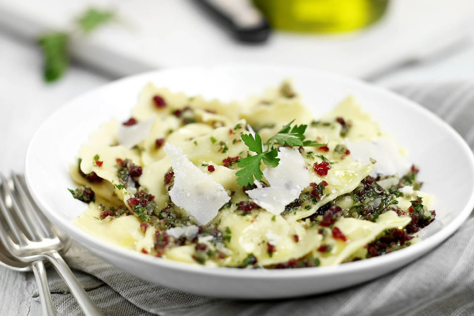 Three cheese Ravioli with Warm Cranberry Pesto